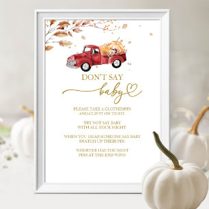 Red Vintage Truck Pumpkin Fall Don't Say Baby Game Poster
