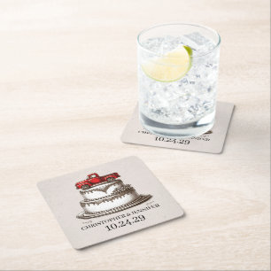 Red Vintage Truck Square Paper Coaster