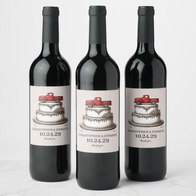 Red Vintage Truck Wine Label (Bottles)