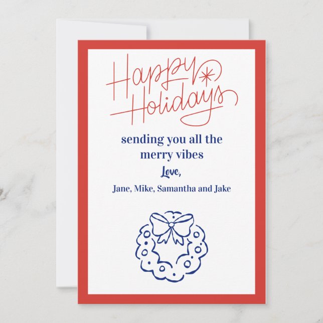 Red Vintage Whimsical Christmas Card (Front)