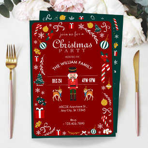 Red Vintage Winter Nutcracker Christmas party Invitation
