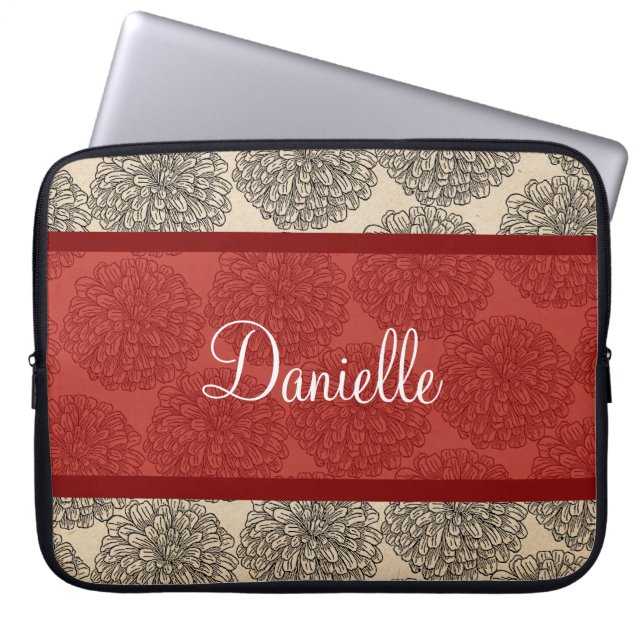 Red Vintage Zinnia Laptop Sleeve (Front)