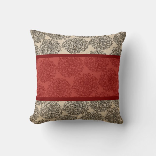 Red Vintage Zinnia Pillow (Front)