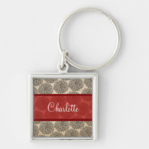 Red Vintage Zinnia Premium Keychain