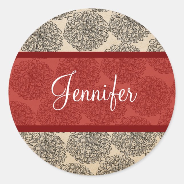 Red Vintage Zinnia Stickers (Front)