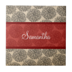 Red Vintage Zinnia Tile