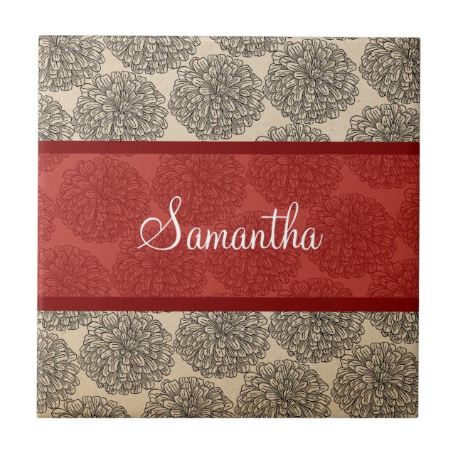 Red Vintage Zinnia Tile (Front)