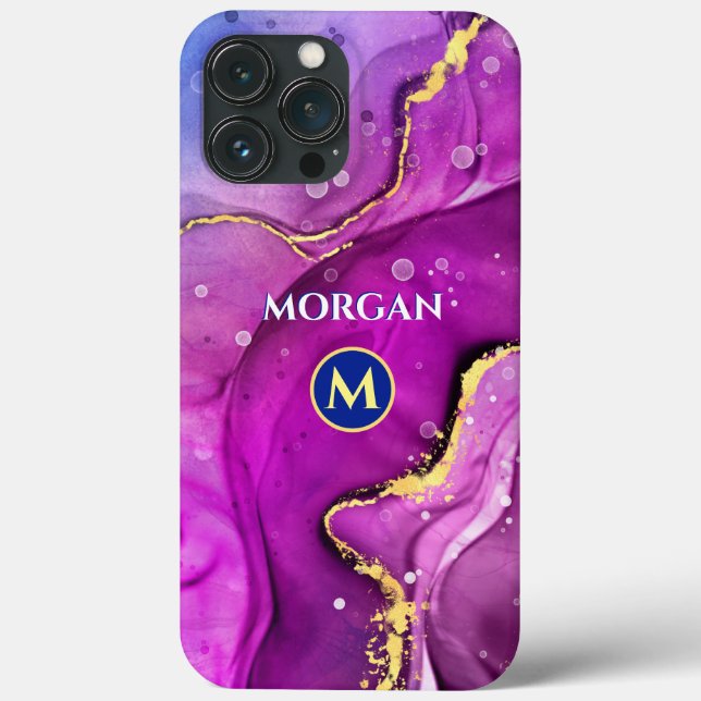 Red-Violet & Gold Liquid Ink, Monogram & Name Case-Mate iPhone Case (Back)
