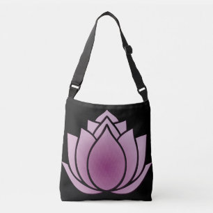 Red-violet lotus on black crossbody bag