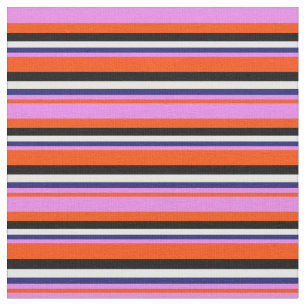 Red, Violet, Midnight Blue, White & Black Stripes Fabric