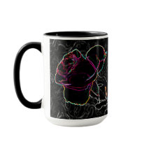 Red & Violet Neon Roses Holding Hands on Black BG