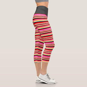 Red, Violet, Orange, White & Black Colored Lines Capri Leggings