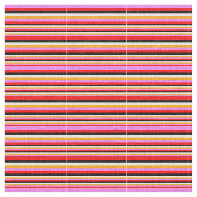 Red, Violet, Orange, White & Black Coloured Lines Fabric (Close Up)