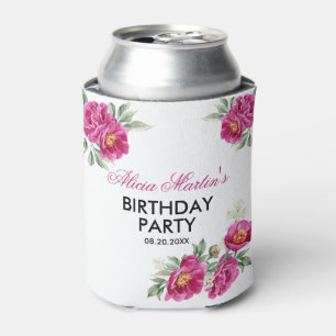 Red Violet Peony Floral Greenery Birthday Party Can Cooler