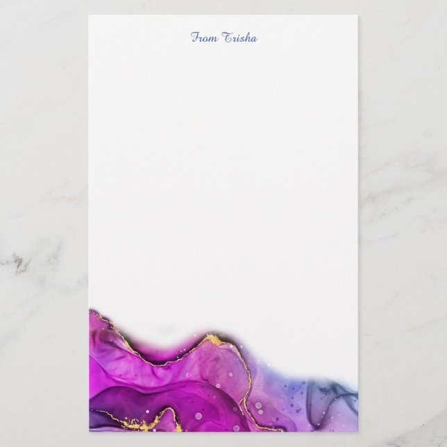 Red Violet & Purple Ink Abstract, DIY Name/Message Stationery (Front)