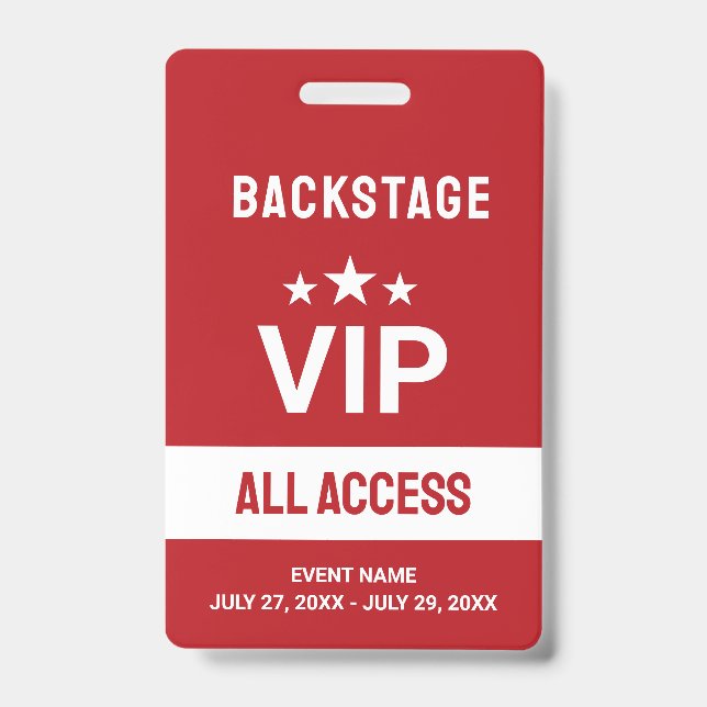 Red VIP Backstage All Access Pass ID Badge (Front)