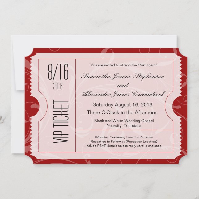 Red VIP Wedding Ticket Invitations (Front)