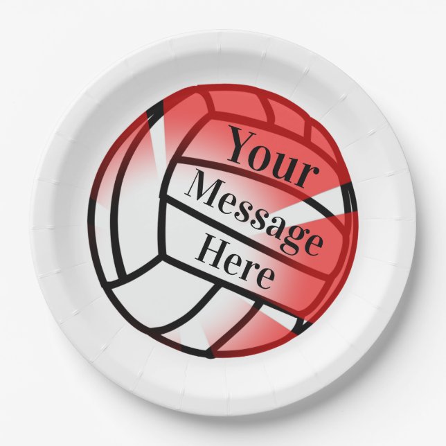 Red Volleyball Custom Paper Party Plate (Front)