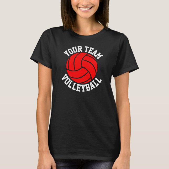 Red Volleyball Custom Team Name Women’s Black Tee (Front)