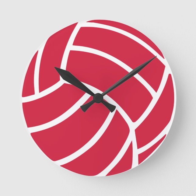 Red volleyball icon round clock (Front)