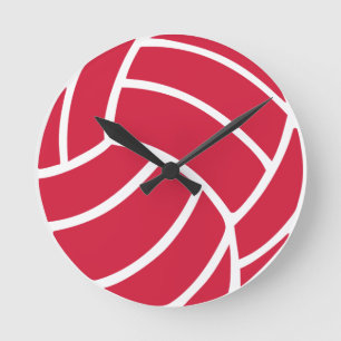 Red volleyball icon round clock