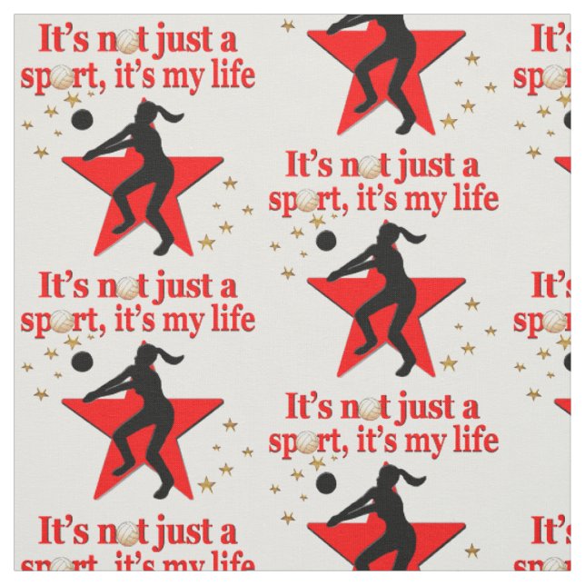 RED VOLLEYBALL IS MY LIFE DESIGN FABRIC (Swatch)