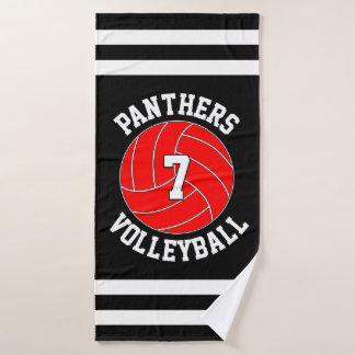 Red Volleyball Team Name and Player Number Custom Bath Towel