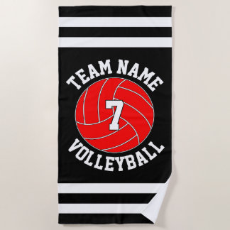 Red Volleyball Team Name and Player Number Custom Beach Towel