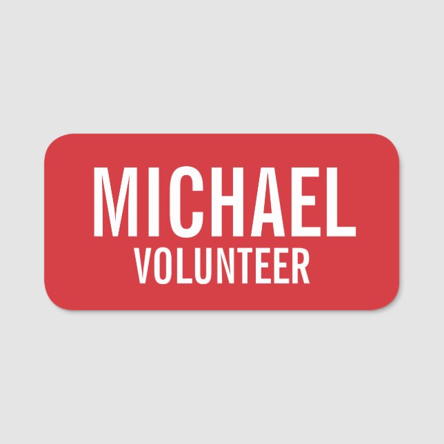 Red Volunteer Badge with Custom Name (Front)