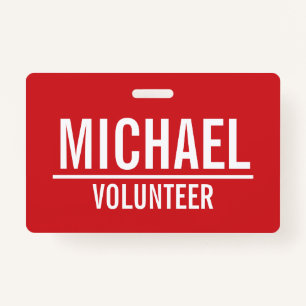 Red Volunteer Badge with Custom Name ID Badge
