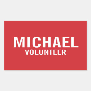 Red Volunteer Badge with Custom Name Rectangular Sticker