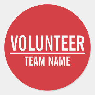 Red Volunteer Badge with Custom Team Name Classic Round Sticker