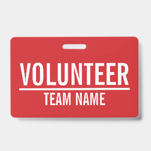 Red Volunteer Badge with Custom Team Name ID Badge