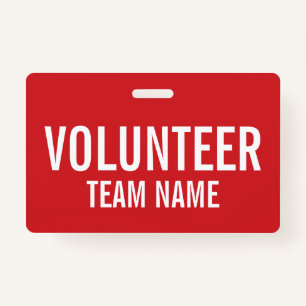 Red Volunteer Badge with Custom Team Name ID Badge