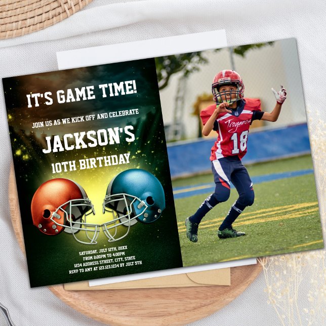 Red vs Blue Football Birthday Invitations (Red vs Blue Football Birthday Invitations w photo)