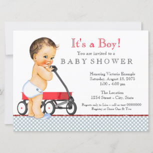 Red Wagon Baby Shower Invitation