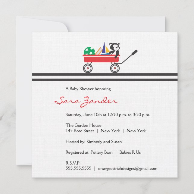 Red Wagon Baby Shower Invitation (Front)