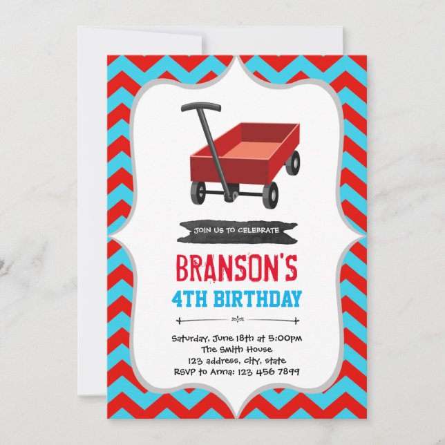 Red wagon birthday party Invitation (Front)
