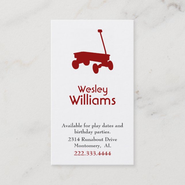 Red Wagon Children Play Date Card (Front)