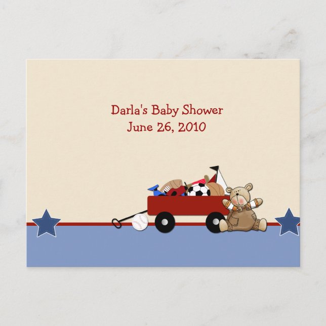 Red Wagon Teddy Bear Baby Shower Advice Cards (Front)