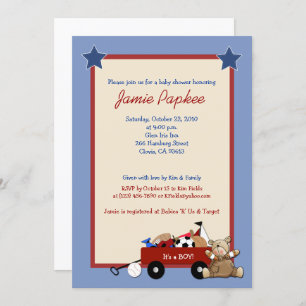 Red Wagon Teddy Bear Sports Boy Baby Shower Invitation