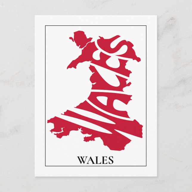 Red Wales Typography Map Personalised Postcard (Front)