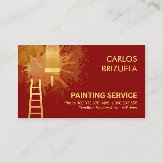 Red Wall Gold Paint Splatter Painting Business Card (Front)