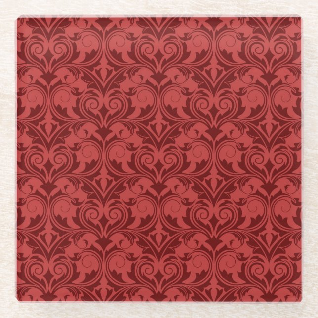 Red Wallpaper Glass Coaster (Front)