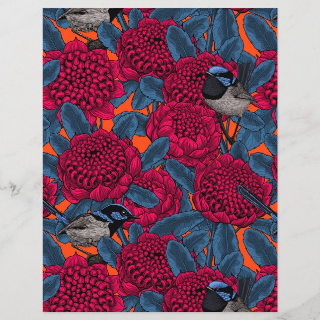 Red waratah and fairy wrens (Front)