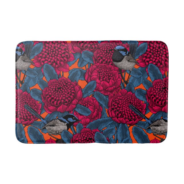 Red waratah and fairy wrens bath mat (Front)