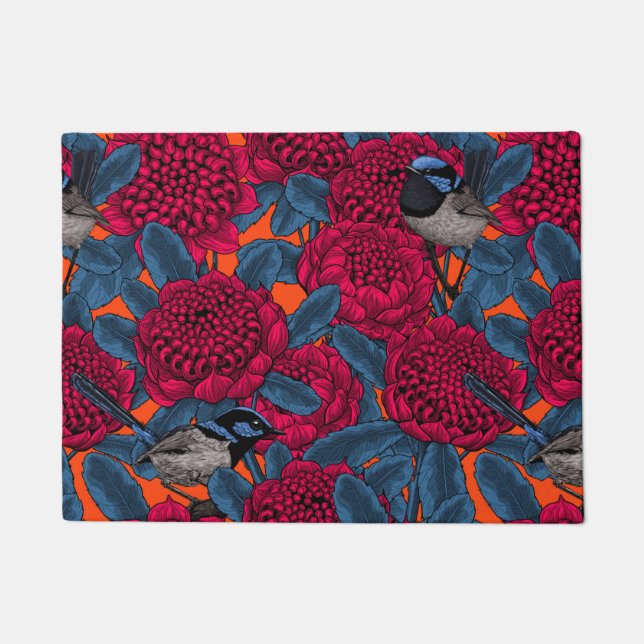 Red waratah and fairy wrens doormat (Front)