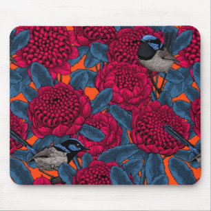 Red waratah and fairy wrens mouse pad