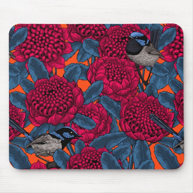 Red waratah and fairy wrens mouse pad (Front)