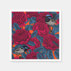 Red waratah and fairy wrens napkin